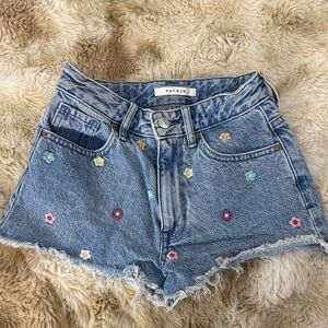 PacSun Light Blue Floral Embroidered Jean Shorts